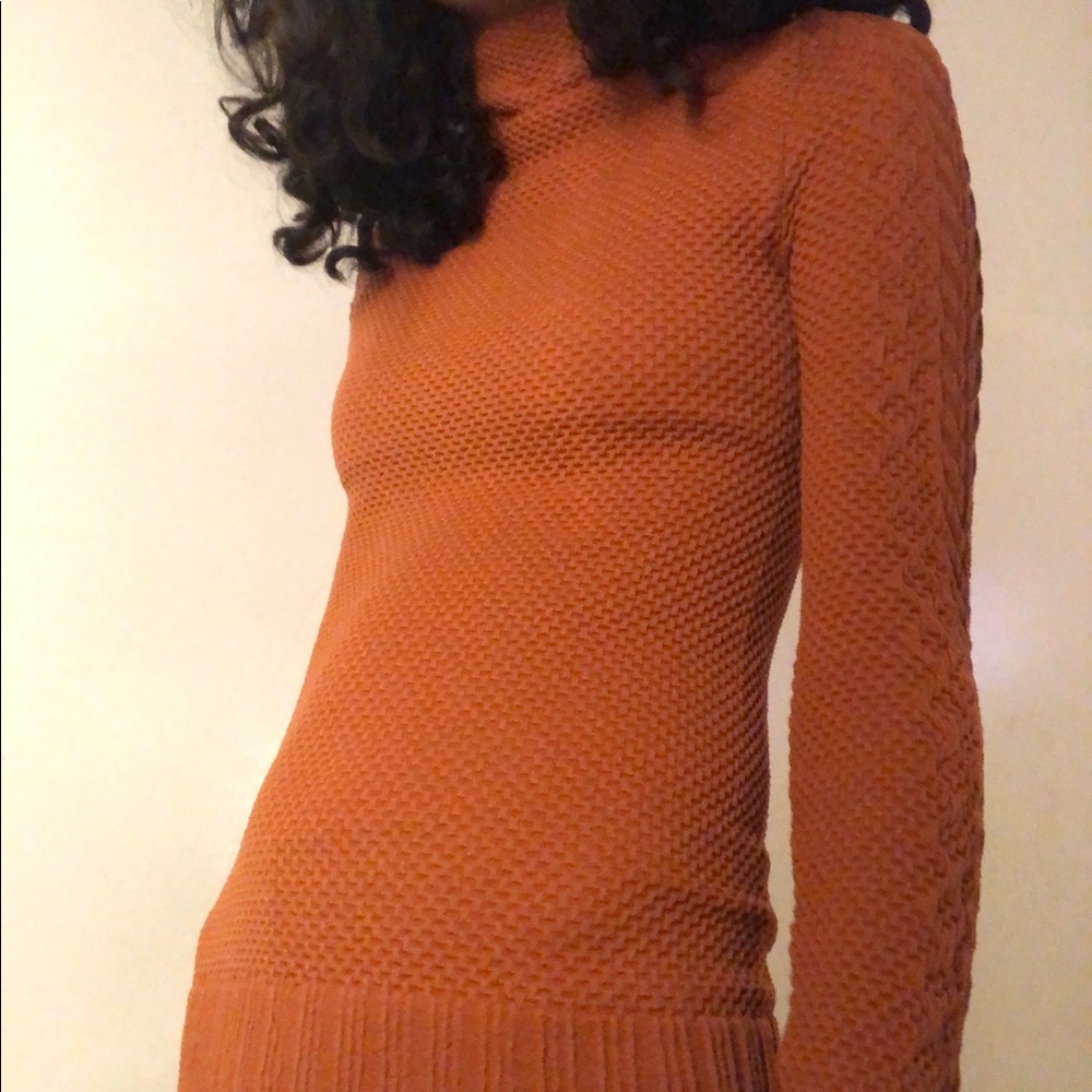 orange long sleeve textured turtleneck